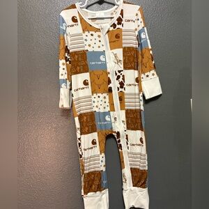 Bamboo Carhartt Kids Patchwork Footie - Brown, Blue, and White